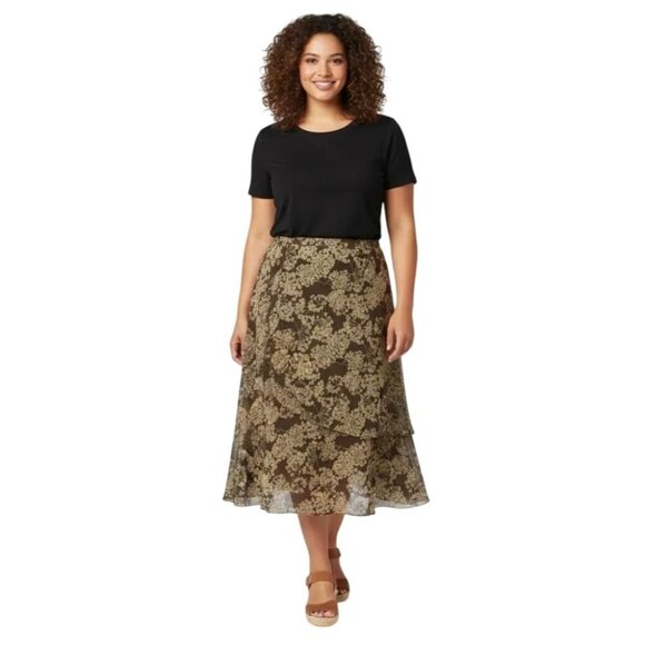 Cato Dresses & Skirts - Cato Woman Brown Beige Floral Layered Wrap Style Chiffon Maxi Skirt Size 18/20W